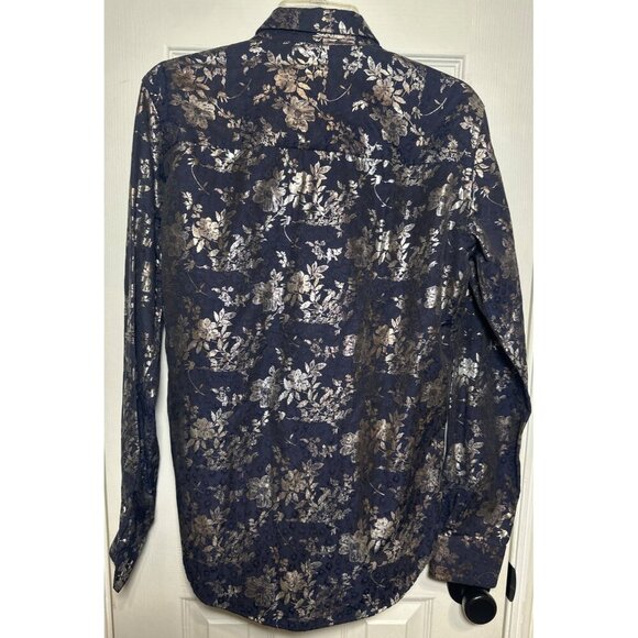Eight X Jacquard Gold Floral Foil Button Down Shirt, Size Small - Picture 5 of 11